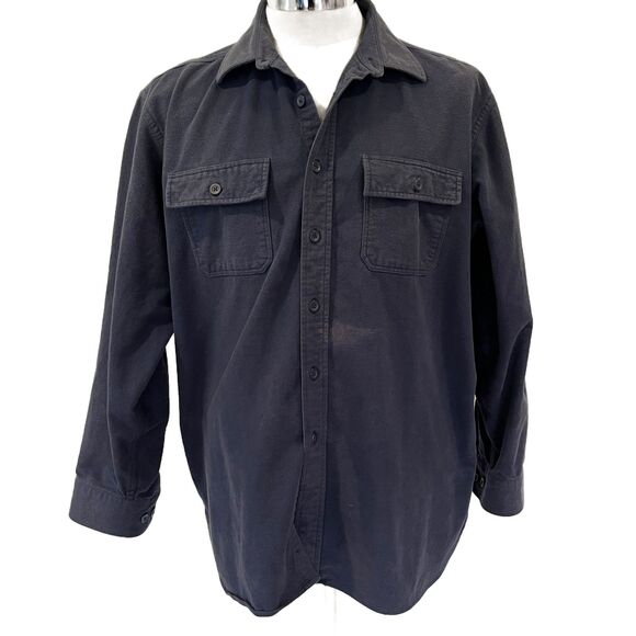 L.L. Bean Navy Blue Flannel Heavy Duty Button Front Shirt XL *Flaw - Picture 1 of 7
